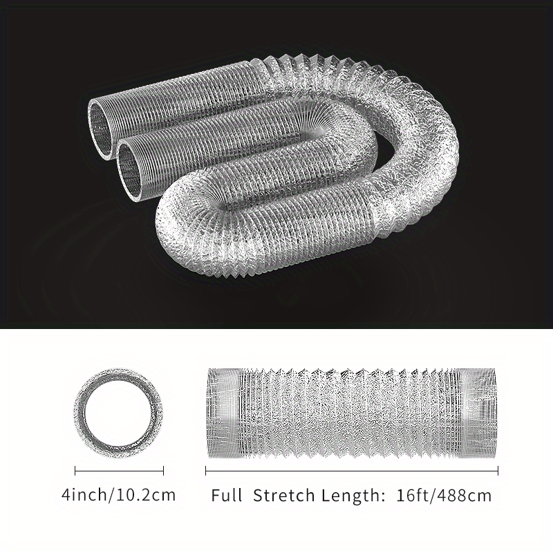 10-16cm Dryer Vent Hose Flexible Foil Non-Insulated, 8 Feet with 2 Clips