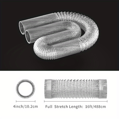 10-16cm Dryer Vent Hose Flexible Foil Non-Insulated, 8 Feet with 2 Clips
