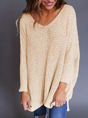 Casual Sweater Women's Solid V Neck High Stretch Loose Fit