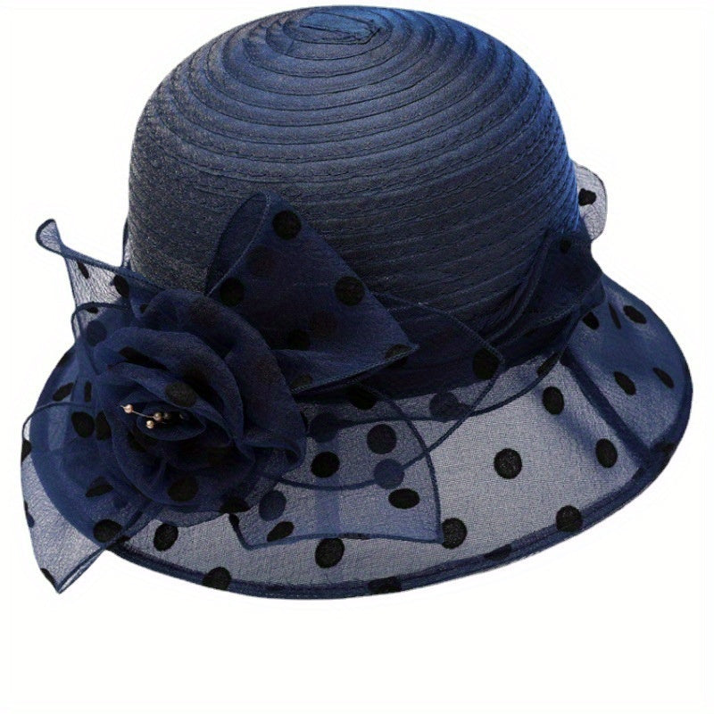 Polka Dot Flower Print Derby Sun Hat for Women