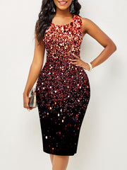Starry Print Tank Dress Crew Neck Sleeveless Bodycon Bag Hip Dress