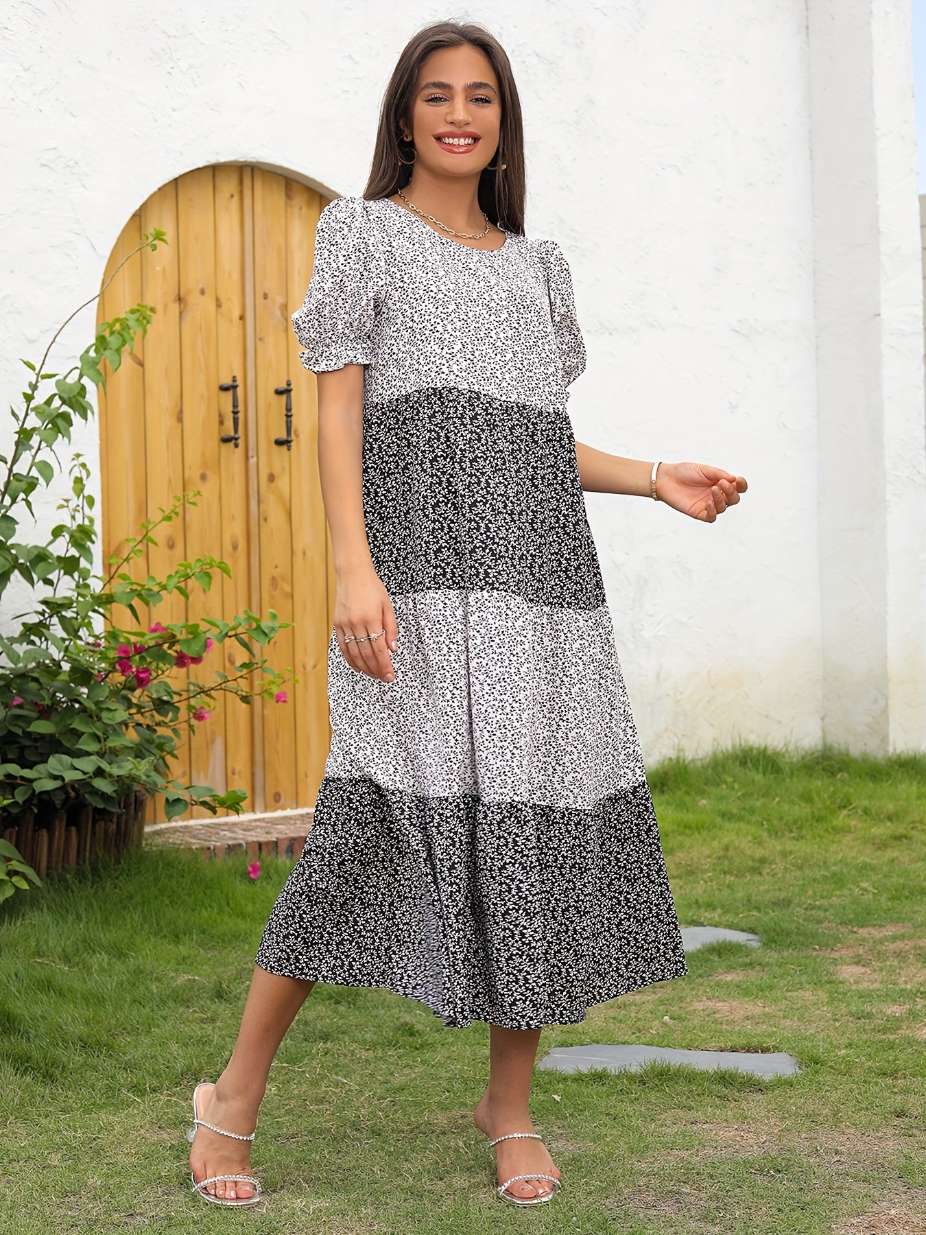 Floral Print Dress Casual Puff Sleeve Dress Women's Clothing