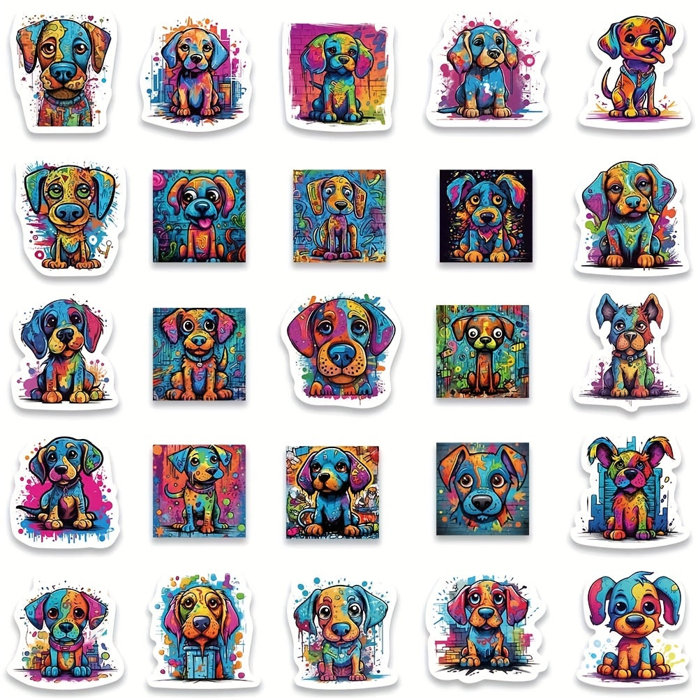 50 PCS Doodle Dog Stickers for Luggage Skateboard Phone Movable DIY Stickers