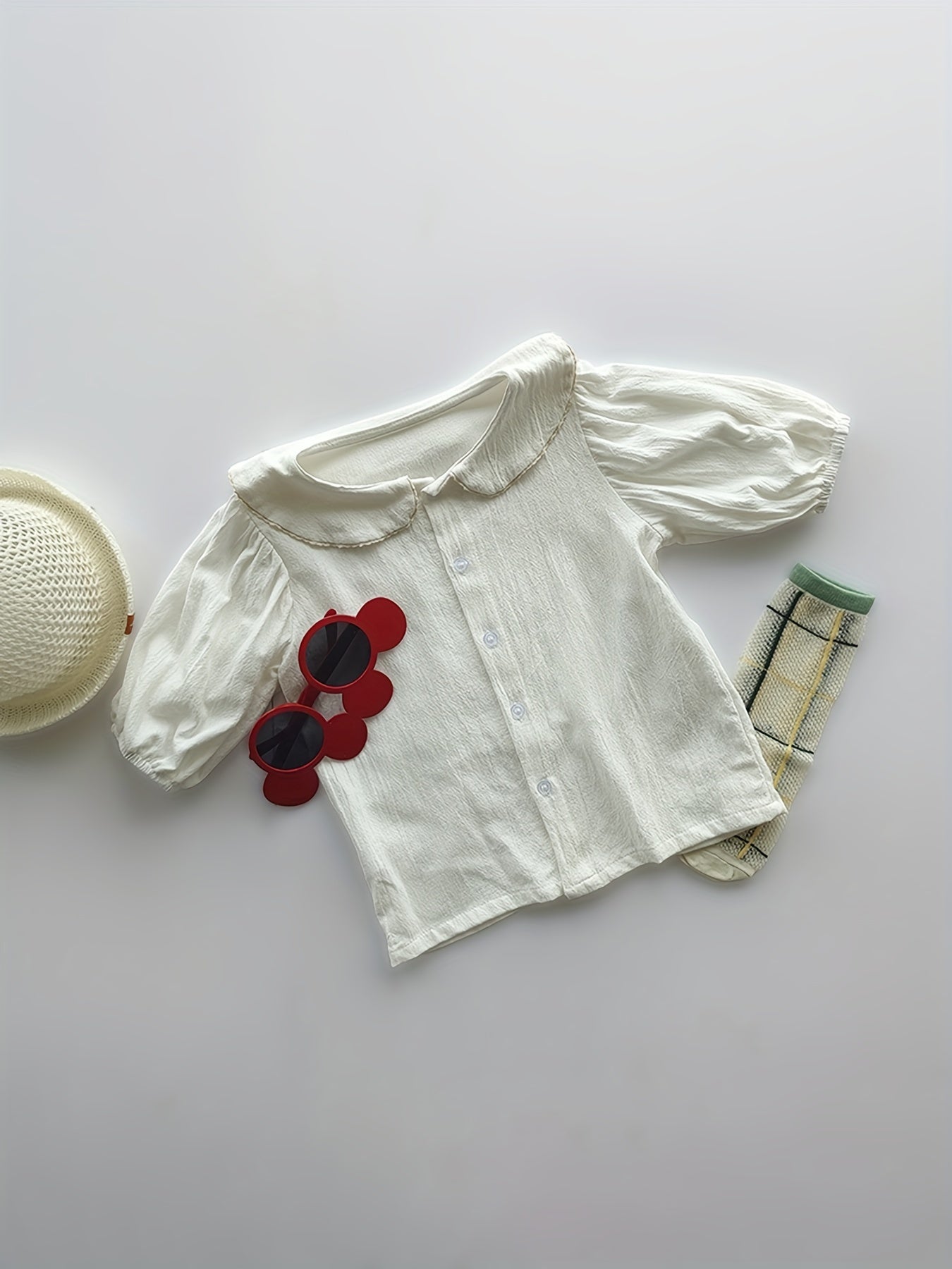 Toddler Girls Casual Blouse Button Round Collar Shirt
