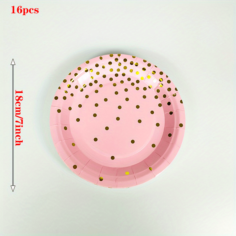 16pcs Pink/Gold Party Supplies Disposable Dinnerware Set for Birthday Baby Showe
