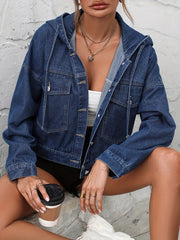 Hooded Cropped Denim Coats Long Sleeves Denim Jackets Women