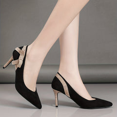 Women's Bowknot Rhinestone Pumps Pointed Toe Stiletto Heels