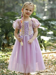 Girls Princess Costume Embroidered Puff Sleeve Dress Party Birthday Dress Up