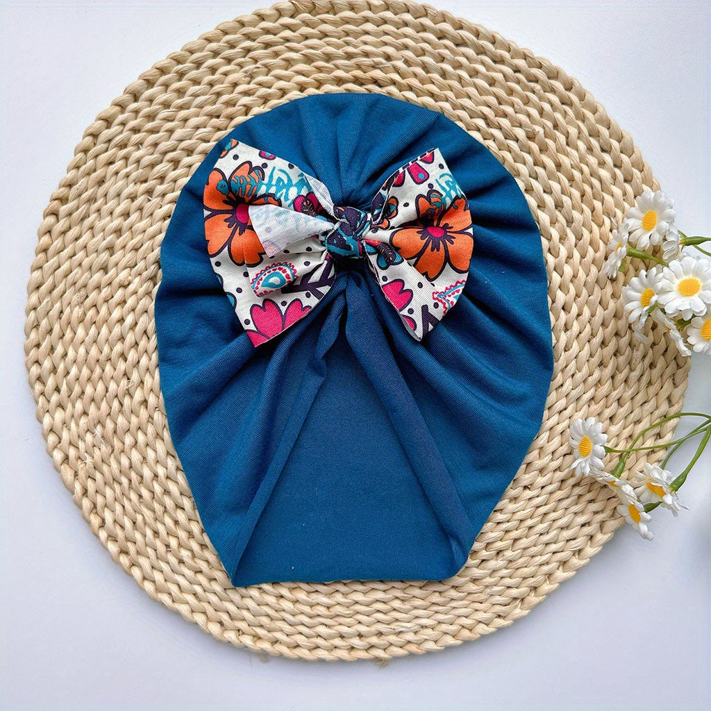 Soft Elastic Strip Flower Baby Hat With Bow Girl Four Season Usable