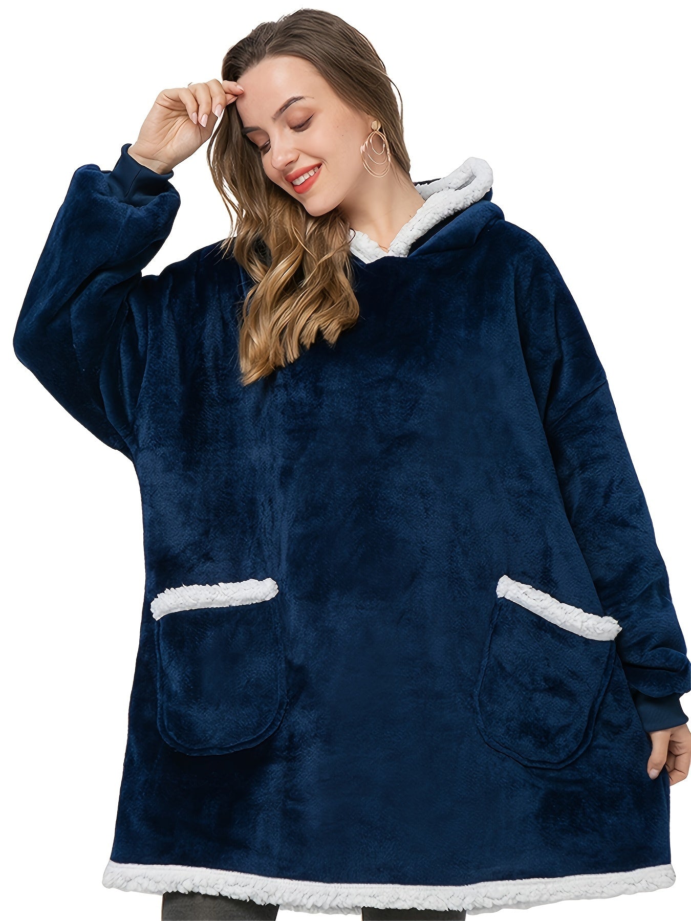 Fleece Hooded Lounge Robe with Pockets