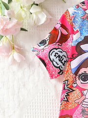 Toddler Girls Dress ''Cartoon Girl'' Graphic Short Sleeve Casual T Shirt Dress