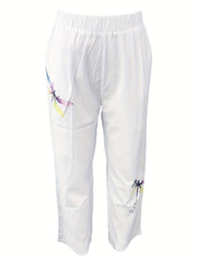 Dragonfly Print Pants Casual Elastic Waist Summer Pants Women's Clothing