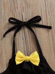 Toddler Girls Bow Cut Out Ruffle Trim Halter One Piece Swimsuit