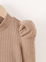Girls Knit Sweater High Shoulder Long Sleeve Top