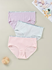 3 Pack Plus Size Panties Set Women's Plus Ribbed Knit High Waisted Briefs