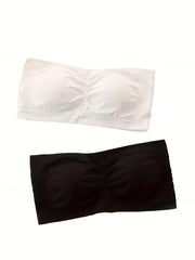 2pcs Seamless Bandeau Bras Soft Stretch Everyday Women's Lingerie
