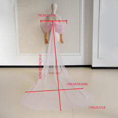 Romantic Pink Wedding Dress Cape w/ Floral Embellishments & Long Train