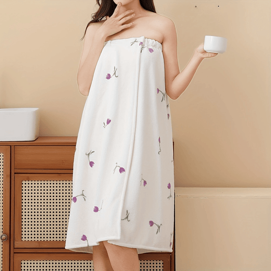 Quick Drying Tulip Pattern Bathrobe for Women - Absorbent Bath Skirt