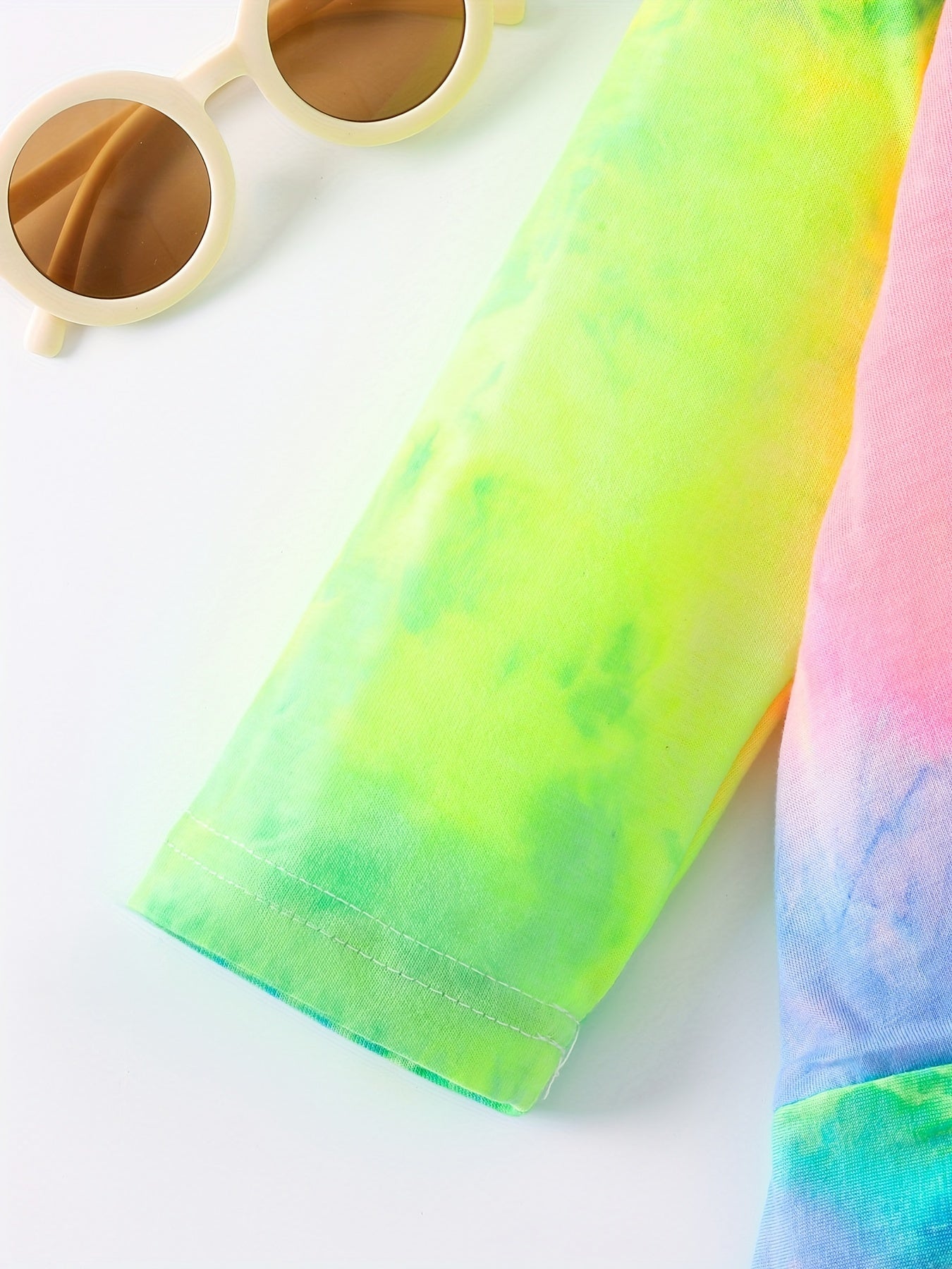 Girl's Rainbow Tie Dye 2pcs Sweatshirt & Pants Set for Spring Fall