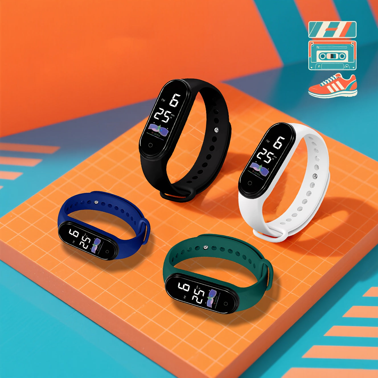 5 Pack LED Sports Watches for Athletes Digital Display Durable PVC Strap