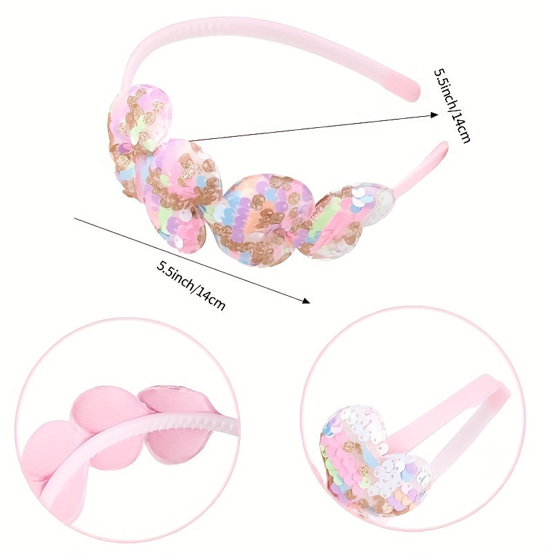 Pink Sequins Heart Headband Glitter Hair Hoop Girls Hair Accessories