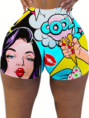 Cartoon Print Skinny Shorts Yoga Casual Summer Shorts Women's Clothing