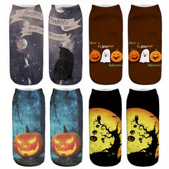 4 Pairs Pumpkin Print Socks Funny Halloween Low Cut Women's Stockings