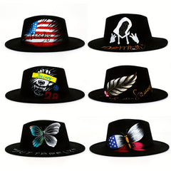 Hip Hop Fedora Cap Flag Butterfly Pattern Jazz Hat Cotton Patriotic Felt