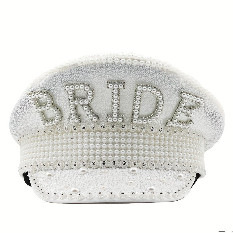 Sequin Faux Pearl Bride Hat for Bachelorette Parties