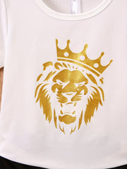 Boys Lion Head Print T-Shirt & Shorts Set Summer Clothes