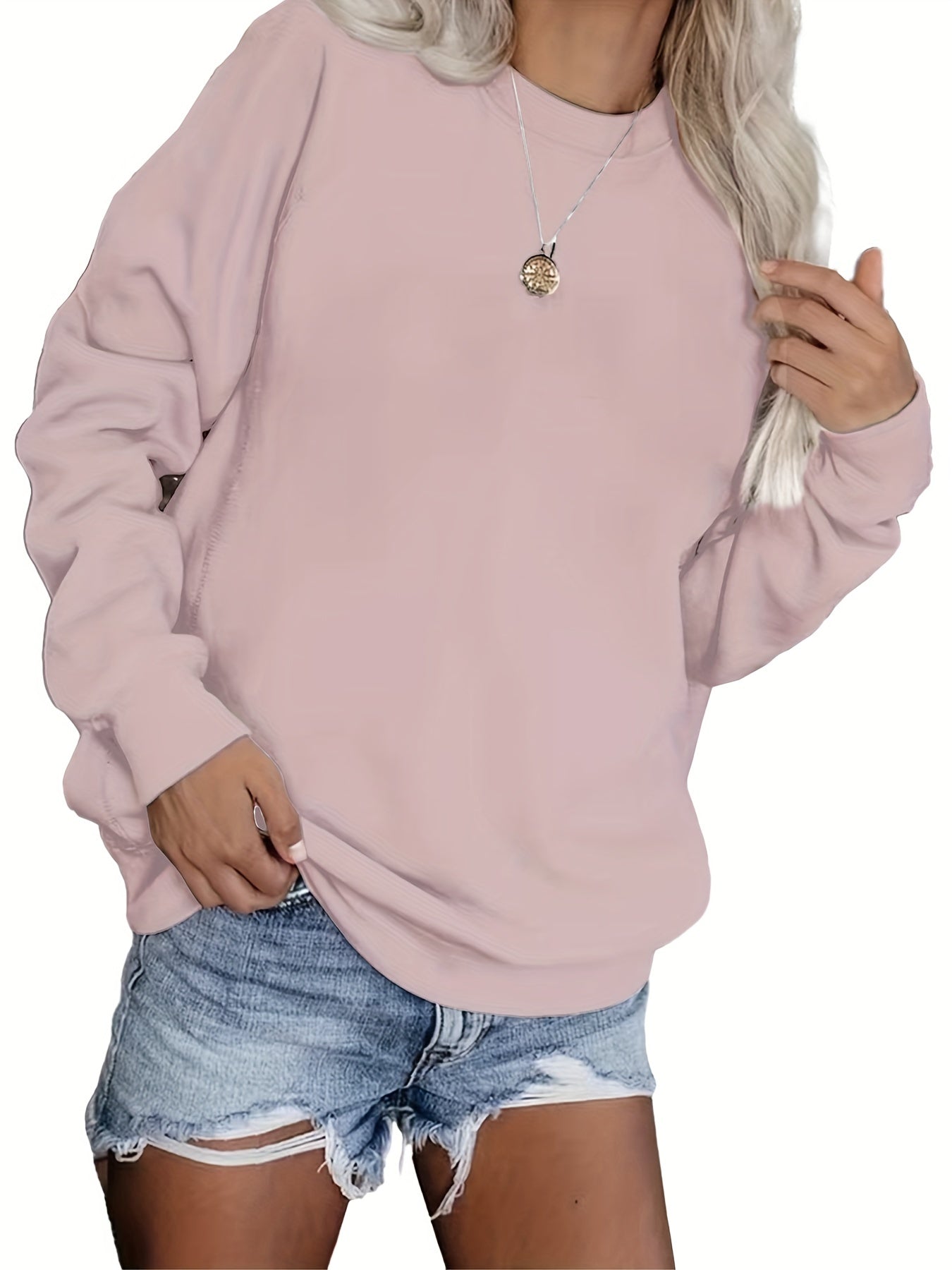 Solid Crew Neck Long Sleeve Sweatshirt