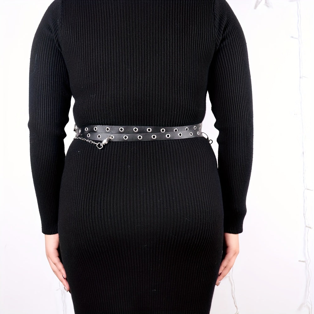 Chain Fringe Harness Belt Double Layer PU Leather Waistband