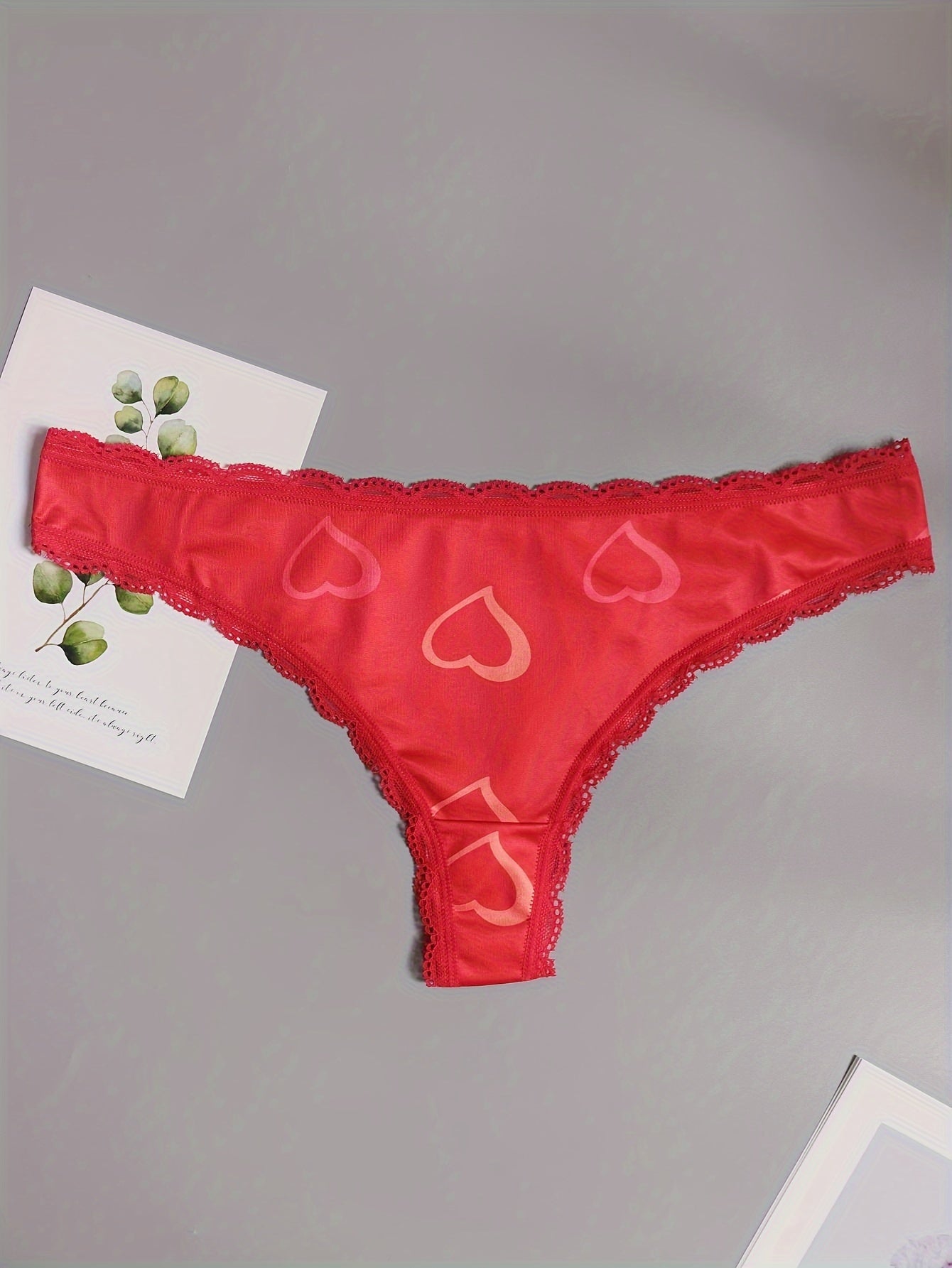 5 Pack Plus Size Women's Floral & Heart Print Lace Thongs Set