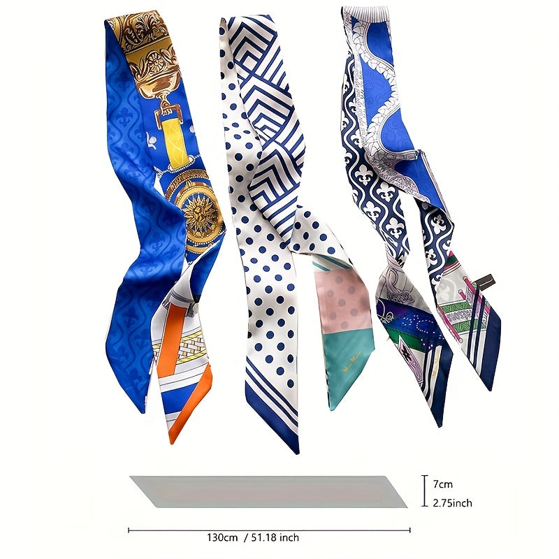 Floral Print Skinny Scarf Silk Block Ribbon Necktie Neckerchief