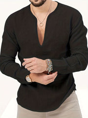 Men's V Neck Breathable Long Sleeve Beach Shirt