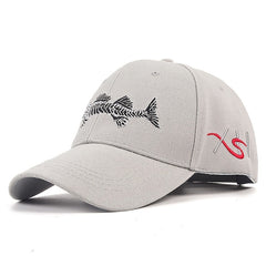 Fish Embroidered Baseball Cap Unisex Grey Camouflage Sun Hat