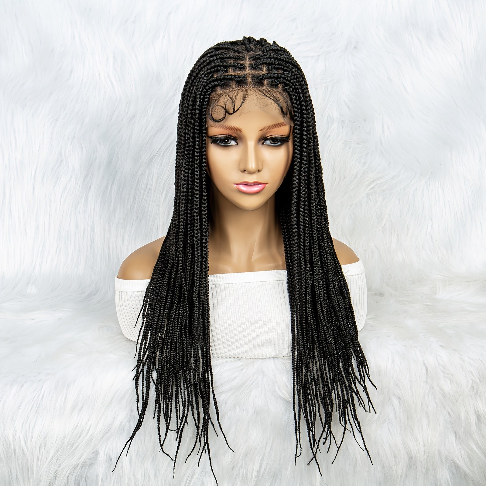 Triangle Knotless Box Braided Wig Full Lace Front Synthetic Natural Look
