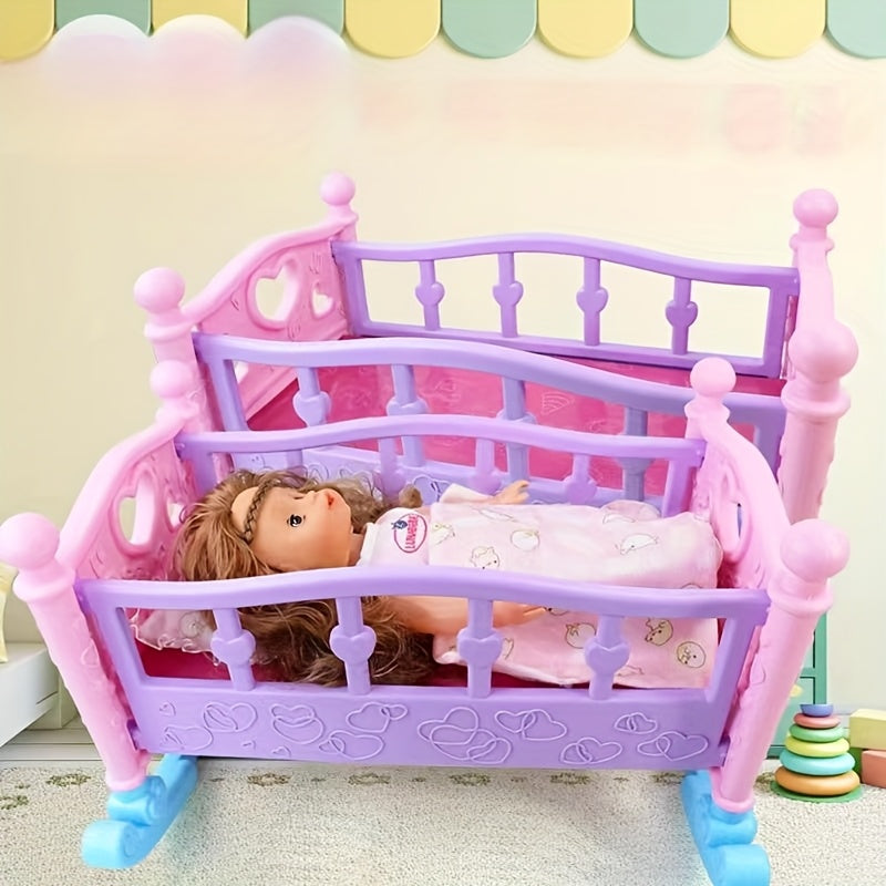 Girls' Dollhouse Bedroom Bed Macaron Rocking Chair Baby Crib Toy