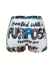 Letter & Graphic Print Skinny Shorts for Women