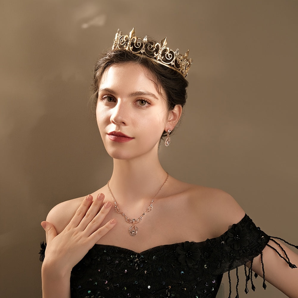 Crystal Tiara Golden Rhinestone Bridal Crown