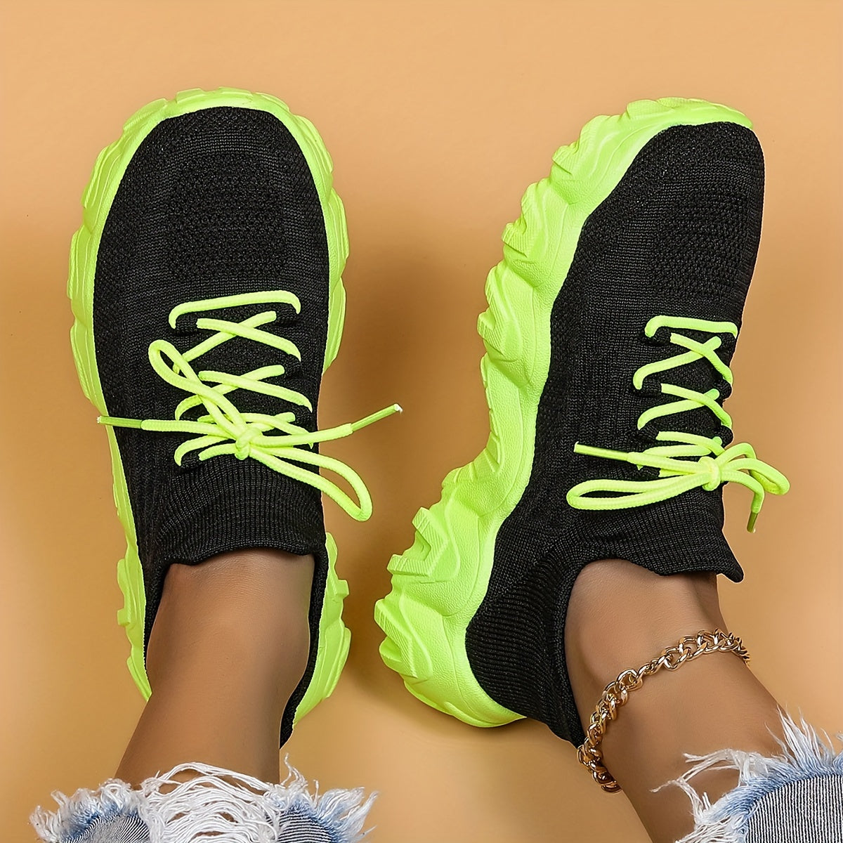 Thick Sole Shock Absorption Running Shoes Mesh Breathable Lace Up