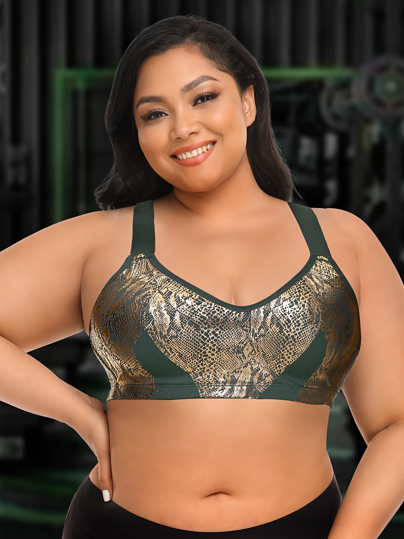 Plus Snakeskin Print Strappy Sports Bra