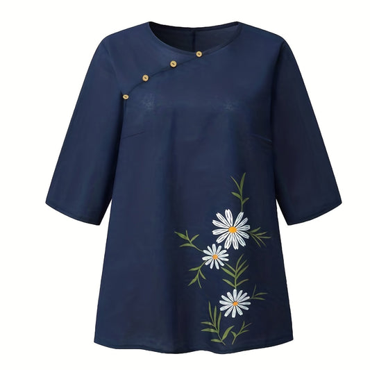 Retro Blouse Women's Plus Floral Print
