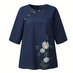 Retro Blouse Women's Plus Floral Print