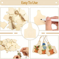 40pcs Wooden Rustic Hang Tags DIY Wooden Blank Tag Crafts Painting