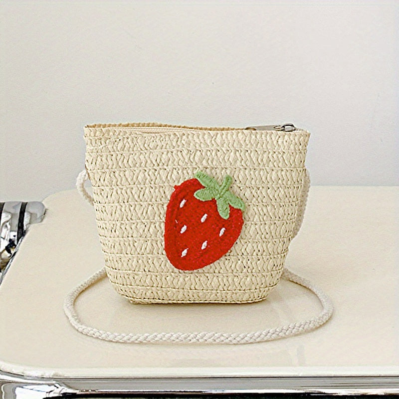 Kids Straw Woven Crossbody Bag Small Flower Coin Purse Handbag