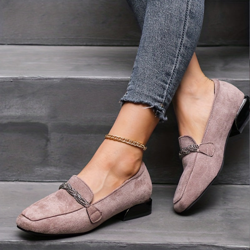 Rhinestone Loafers Square Toe Soft Sole Slip On Low Heels Shoes