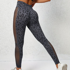 Leopard Print Hollow Leggings High Waist Yoga Pants Women's Activewear