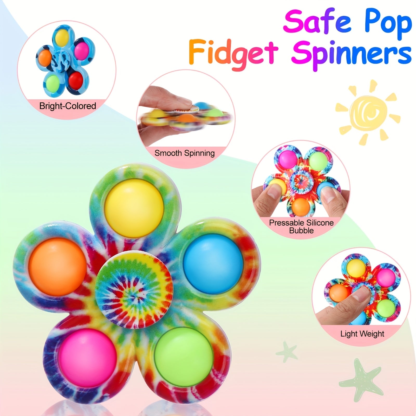Colorful Tie Dye Fidget Spinner Toy Stress Relief Magic Popper Fun Party Favors