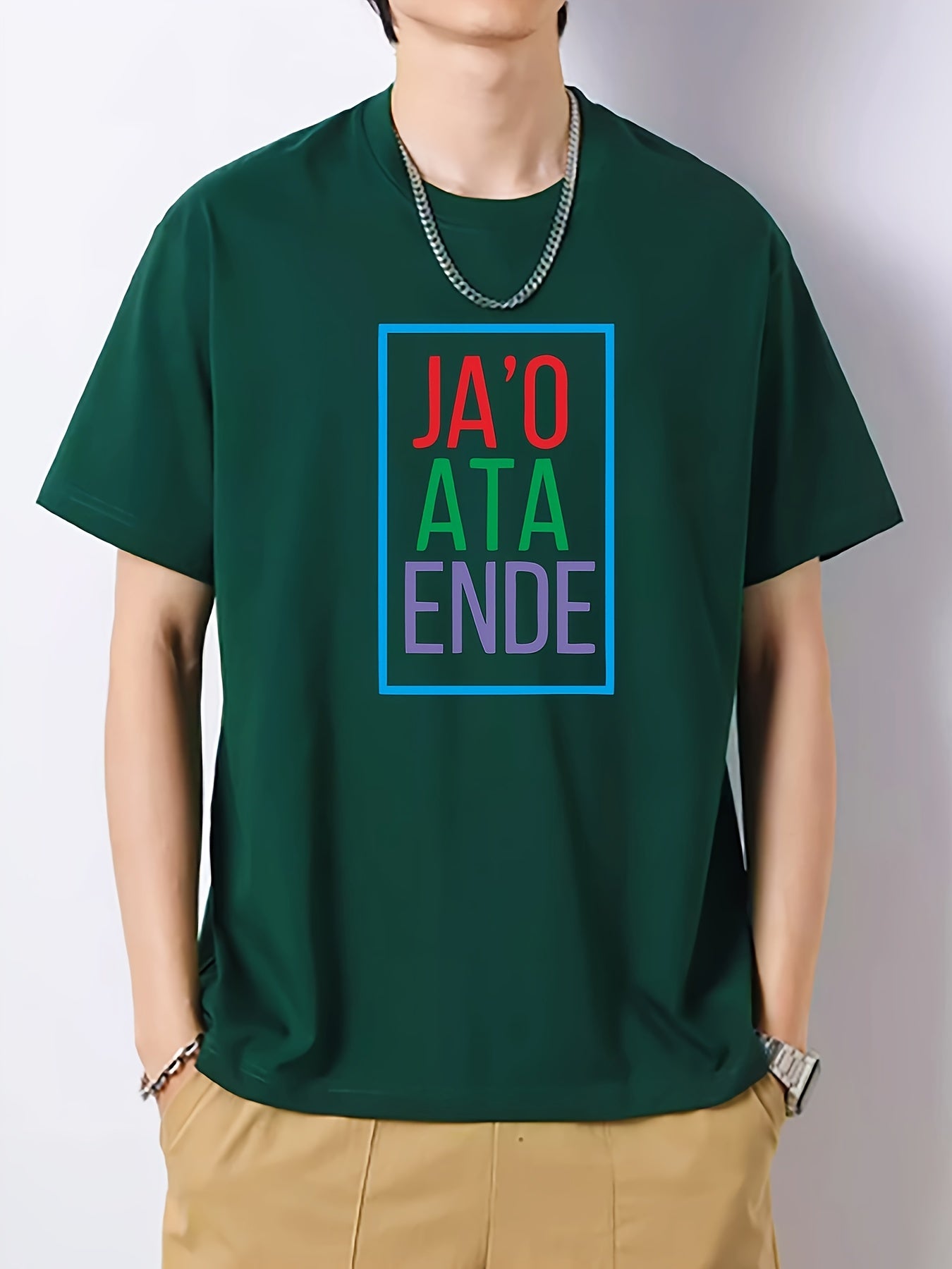 Colorful Letter Pattern Print Men's Graphic Cotton Crew Neck T shirt